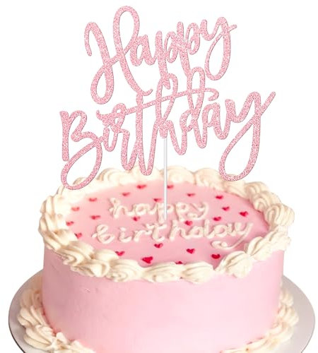 Pink Glitter Birthday Party Cake Decoration Supplies - Happy Birthday Cake Topper & Bunting Decor for Photo Booth Props