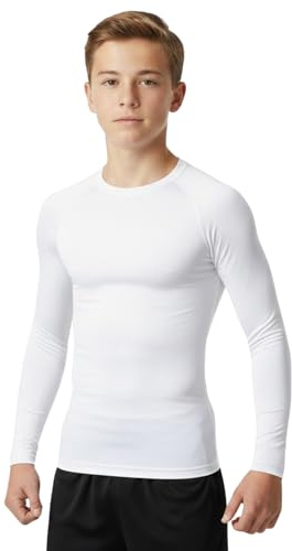 Boys Base Layer Thermal Kids PE Fitness Long Sleeve School MMA Boxing Gym T-Shirt Winter Outdoor Football Running Hiking Cycling Sports Compression Top (UK, Age, 9 Years, Regular, White)