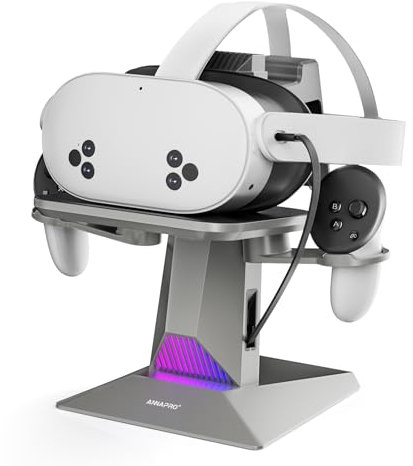 ANNAPRO CD1 Ladestation für Meta Quest 3S/Quest 3/Quest 2, mit ausziehbarem Ladekabel zum Laden des VR Headsets, RGB ladestation Zubehör kompatibel mit Elite Strap und Controllern