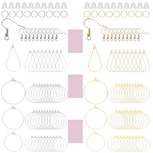 483 Stück Ohrringe Selber Machen Set mit Hypoallergenen Ohrring Haken Gummi Ohrstopper und Biegeringen Schmuckherstellung Zubehör für DIY-schmuck(Sliber, Gold)