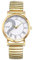 JewelryWe Damenuhr Herz Elastische Uhren: Strass Semi Herz Buchstaben Love Analog Quarz Armbanduhr Damen Gold Edelstahl Stretch Armband Uhr mit Zugarmband & Weiß Römischen Ziffern Zifferblatt
