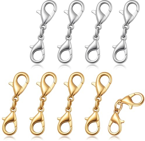 8 Stück kettenverschluss Armbandverlängerung, Doppelter Karabinerverschluss Ersatz 2,5 X 0,8 cm Werkzeuge für DIY Schmuck Armbänder Halsketten(Silber,Gold)