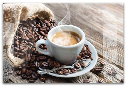 timalo Küchenbild aus Acrylglas modernes Wandbild Glasbild Deko Küche XXL Bild wie Glas | 60x40cm Kaffee, Espresso, Kaffeebohnen, rustikales Holz, Café Atmosphäre