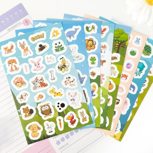 Kaderas Aufkleber Kinder Tiere, 8pcs Über 214 Motiv Klein Tier Sticker für Scrapbooking Fotoalbum Geschenke Grundschule Lehrerbedarf