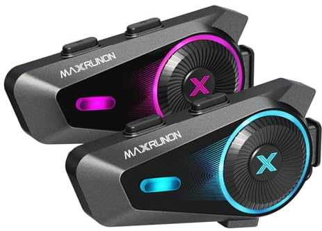 MAXRUNON D10 - Cuffie Bluetooth per moto con controllo vocale AI, sistema di comunicazione per casco da 4 piloti con riduzione del rumore, radio FM, accoppiamento universale, IPX7, confezione da 2