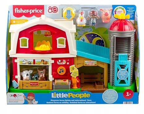 Fisher-Price Little People Musik Bauernhof Tierpflege, Nachahmungsspielset, Kinderfarm mit Sprachwahl, pädagogisches Interaktives Spielzeug für die Kleinen 1+, JGX10