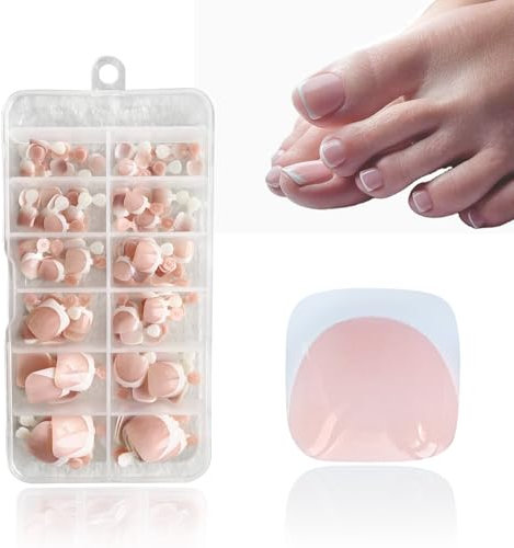 SanFangyue Faux Ongles D'orteil D'été French Faux Ongles D'Orteil Pleine Couverture Ongles Conseils Pied Ongles avec pour Femmes et Filles Nail Art, 120 Pièces