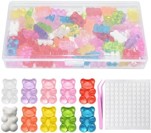 LXBCTOP 100 Stück Kunstharz Gummibärchen, Süße Harz Gummi Bärchen, Bunt Cartoon Bär mit Pinzette, Verzierungen Bären Süßigkeiten für DIY Handwerk Haarspange Brosche Handyhülle Scrapbooking
