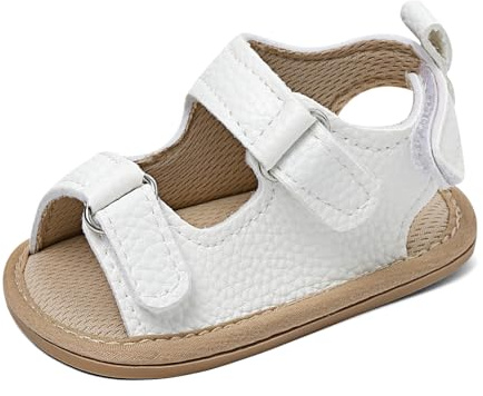 LACOFIA Sandali Neonato Maschi Scarpe Estive Primi Passi per Bambino con Suola in Gomma Antiscivolo Bianco 12-18 Mesi