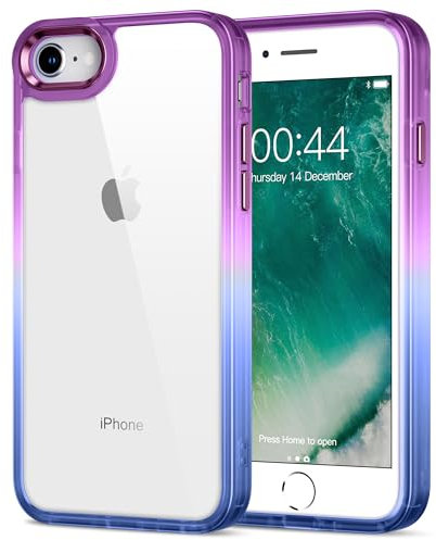 HOOMIL Crystal Clear Hülle für iPhone SE 3/2 (2022/2020), iPhone 8 und iPhone 7, Nie Vergilbung Durchsichtig Handyhülle Stoßfest Schutzhülle - Lila+Blau