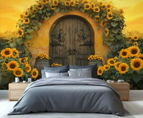 GIVLWF Toskana-Straßentapete, romantische Blumen-Tapete zum Abziehen und Aufkleben, Tapete für Schlafzimmer, nordische Stadt, Wandtapete für Wohnzimmer, Blumenstraßen-Wandbild – Heimdekoration