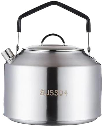 Camping Tea Kettle, Portable Coffee Pot, Lightweight Compact Water Boiler, Fast-To-Boil Aluminum Body, Foldable Heat-Resistant Handle, Perfect for Outdoor, Hiking, Cookware, (304 Stainless Steel)