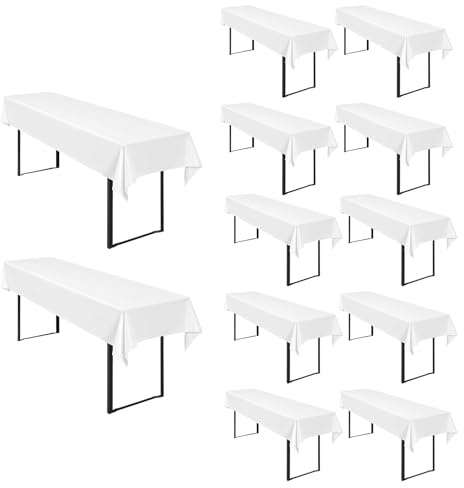 Pesonlook 12Stück Biertisch Tischdecke Weiß für Biertisch, 250 x 100 cm | Biertisch Cover Universell für 50 cm und 70 cm Biertisch, Waschbar Polyester Rechteckige Tischdecke für Partys im Freien