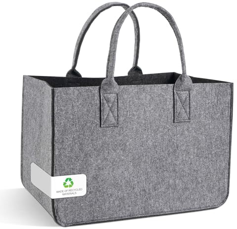 Einkaufskorb Filzkorb 30L Filztasche groß faltbar Einkaufstasche mit Griffen Robuster Tragekorb aus Filz, Shopping Bag, Korbtasche für Einkaufen,Picknick & Haushalt (Mittelgrau & Dunkelgrau, 1 Stück)