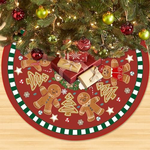 BSITSSS Lebkuchenmännchen Weihnachtsbaum Rock, Weihnachtsbaum Decke 90cm, Große Weihnachtsbaumrock Weihnachtsbaumdecke Rund Tannenbaumdecke Christbaumdecke, Christmas Tree Skirt WeihnachtsbaumDeko