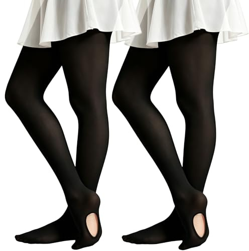 DUCMODA Collants de Danse pour les Filles Convertible Collant pour Ballet Convertible, 2 noir,134-146