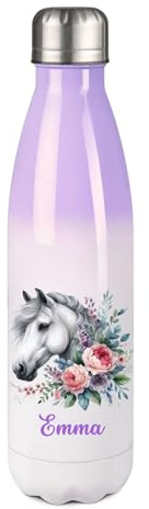 Personalised Horse Portrait Watercolor Floral Design 500ml Insulated Water Bottle