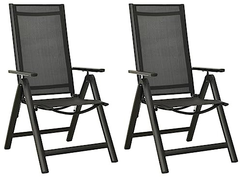 Tonture Klappbare Gartenstühle 2er-Set, Textilene & Aluminium Schwarz, 7-Fach verstellbar, wetterfest für Outdoor Balkon & Terrasse, Bequeme Relaxsessel