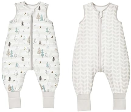 ToyaTec Baby Schlafsack mit Füßen 1.0 Tog 2er Pack – Superweiches Viskosegewebe aus Bambus, Ärmellos, für Jungen und Mädchen, für Frühling, Sommer und Herbst, Grau, Größe M