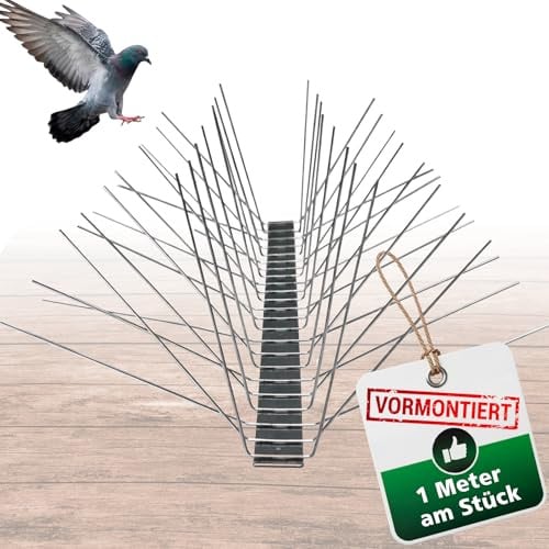 PRIOstahl Taubenabwehr Vogelabwehr 6-reihig 1 Meter (1 x 100cm) vormontierte & einsatzbereite Spikes - Profi Vogelschreck für Tauben & kleine Vögel an Balkon Dach wetterbeständig aus Edelstahl V2A