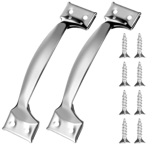 LLOUSSAK 2 Pcs Garage Gate Handles for Wooden Gates, Silver Door Pull Handle with 8 Pcs Screws, Stainless Steel Gate Screen Door Handle, Pull Handles for Cabinet Closet Drawer Garage Shed