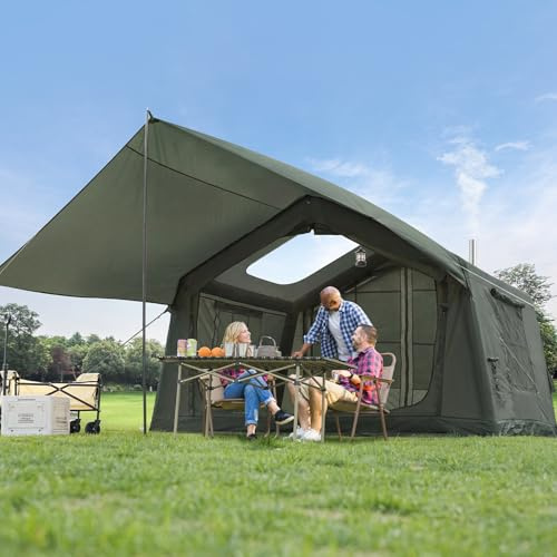 Aufblasbares Zelt Camping mit Vordach 4-6P, wasserdicht Oxford, Pumpe-Grün
