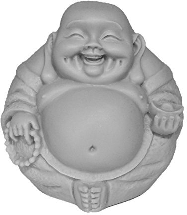 Buddha-Statue, lachender Buddha, 7,6 cm, aus Poly-Marmor, Premium-Qualität, Buddha-Dekor, Grau
