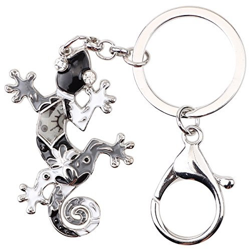BONSNY Emaille Metall Gecko Eidechse Schlüsselanhänger für Frauen Auto Geldbörse Tasche Ringe Charms Geschenk (Grau)