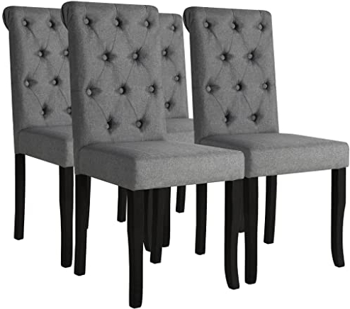 vidaXL Esszimmerstühle 4 STK., Esszimmerstuhl Hochlehner, Polsterstuhl Stuhl für Esszimmer Küche, Essstuhl Küchenstuhl, Modern, Dunkelgrau Stoff