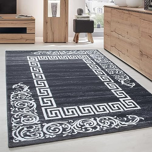 Carpettex Teppich Wohnzimmer Kurzflor 80 x 150 cm Läufer Flur Teppich Modern Mäander-Design Grau - Teppich Bettvorleger Schlafzimmer Weich Flauschig Waschbar Küchenläufer - Esszimmer Teppiche