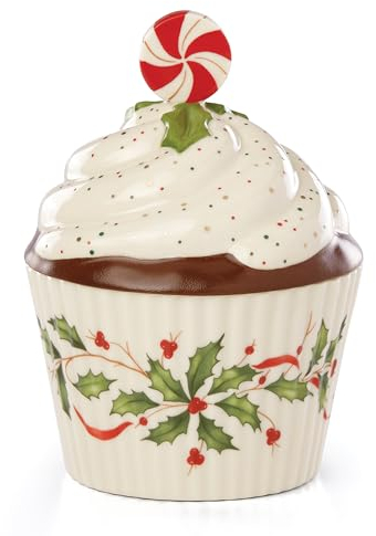 Lenox 886642 Holiday Bakeshop Hosting The Holidays Cupcake Candy Dish, Porzellan, rot/grün