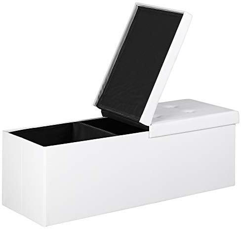 Casaria® Banco Almacenaje Baúl Capacidad 130L Carga hasta 300kg 115x38x38cm Puff Otomana Plegable Tapizado Acolchado Salón Dormitorio Entrada Blanco