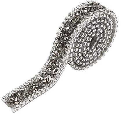 Rhinestone Ribbon, Sparkle Crystal Wrap Roll for Prom Dresses, Belt Applique, Hair Clip, Collar Decoration, Sewn or Hot Fix, 1 Yard, Gray