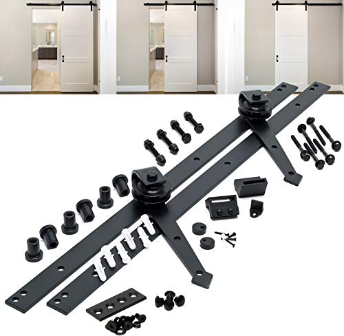 Wiltec Schiebetürsystem 244 cm lang, bis 150 kg, 40-45 mm, Schiebetürbeschlag aus Eisen als Raumteiler, Schranktür, für Nischen und Durchgänge, schwarz