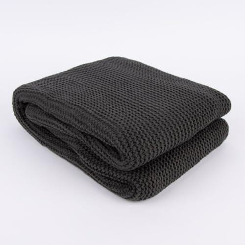 SCHÖNER LEBEN. Strickplaid Wolle einfarbig schiefergrau 130x170cm