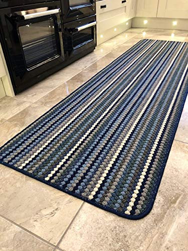 Jollys NEW BLUE NAVY GREY CREAM COLOURED MODERN WASHABLE NON SLIP KITCHEN UTILITY HALL LONG RUNNER DOOR MAT RUG (7 (80X150CM)