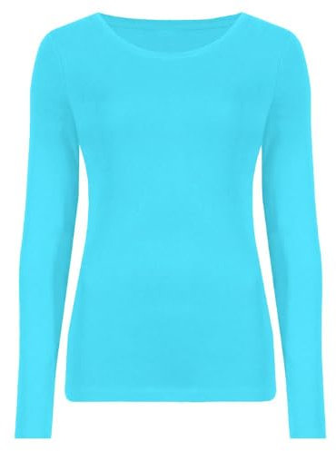 Hamishkane Ladies Long Sleeve Round Neck Plain Casual Basic Stretchy Fitted Womens T-Shirt Top Turquoise