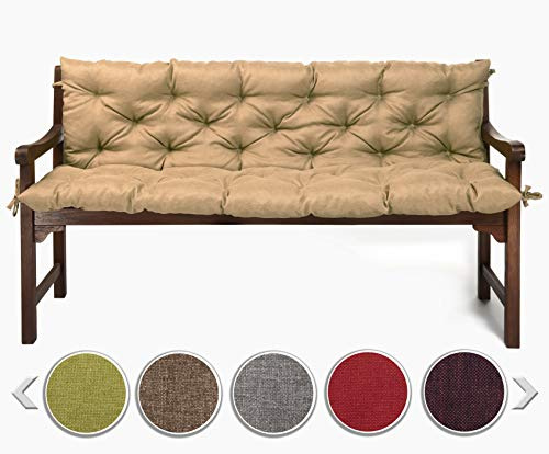 sunnypillow Bankauflage für Gartenbank Outdoor - Sitzkissen und Rückenkissen für Bank 190 x 40 x 40 cm - Polsterauflage für Hollywoodschaukel, Gartenschaukelkissen - Gartenkissen, Bankkissen Beige