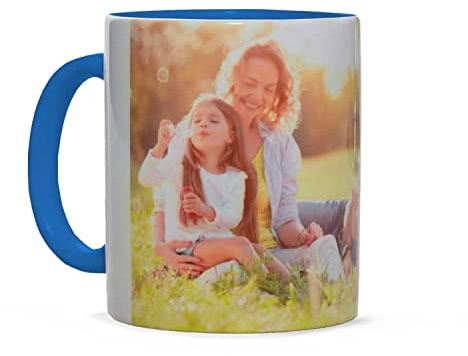 Tazza Personalizzata con Foto e Testo per ricordi e momenti speciali | Mug Blu 300ml in ceramica stampata in Italia. Uso microonde sicuro. Regalo personalizzabile con foto HD.