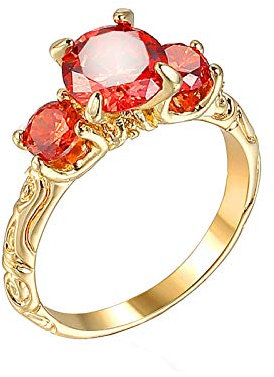 Beydodo Eheringe Frauen Vergoldet, Verlobungsringe Gold Solitärring Filigran mit Rot Zirkonia Hochzeitsringe Gold Trauring Nickelfrei Größe 52 (16.6)