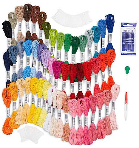 Avenfair Embroidery Threads 50 Skeins per Pack, Multi Color Embroidery Floss, Cross Stitch Threads, Friendship Bracelet Thread, with Free Needles, Floss Bobbins (50 Colors)