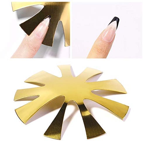 ISAKEN French Nails Edge Trimmer, Acrylic Nail Edge Trimmer, Edge Cutter Metal Stencil Cutter for Acrylic UV Polyacrylic Gel Modelling, French Smile Line Manicure Tool Set, Gold