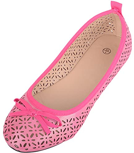 Scarpe da ballerina per bambini e bambine, stile casual, estivo, con pompa, stile ballerina., Fucsia, 30 EU