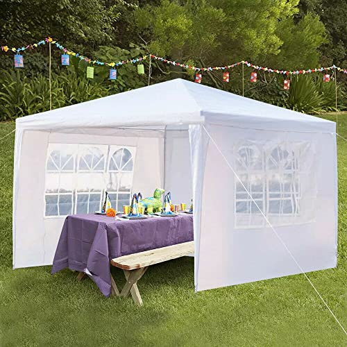 Home Gazebo 3X3M Plug in Gazebo With Side ziped Walls and windows Waterproof Marquee Garden Awning Party Tent Canopy (White)
