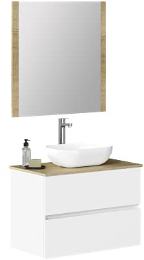 Baikal Duo-Badmöbel-Set, inkl. Waschbecken, Wandmontage, Keramikwaschbecken, Verschiedene Ausführungen und Maße, montiert.