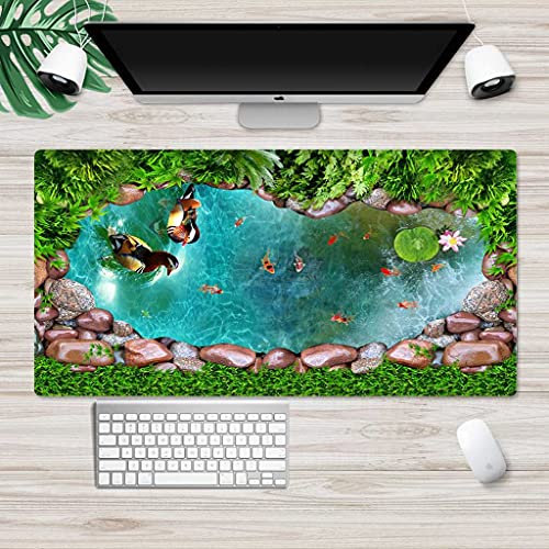 KJXNED - Tapis de Souris Gaming XXL 1000x500 mm Paysage D’Étang Vert Gamer Mouse Pad Surface Antiderapant Base en Caoutchouc Antidérapante pour Gamer PC et Ordinateur Portable