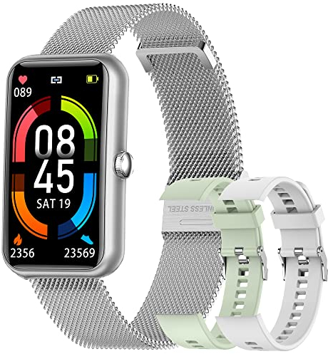 Montre Connectée Homme Femme IP68 Etanche Smartwatch pour iOS Android Telephone Montre Intelligente Tactile Vibrante Fitness Tracker Sport Podometre Cardio Chronometre (Argent Vert)