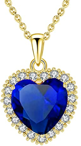 VONSSY Damenkette Edelstein Herz Anhänger Halskette | Kristall Rubin Smaragd Saphir Rosa Geburtsstein Halskette | Weißgold Silber Schmuck Geschenk für Frau Tochter Mutter Freundin