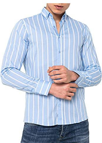 RED BRIDGE Chemise Homme rayée Modern Fit Manches Longues Bleu Clair M