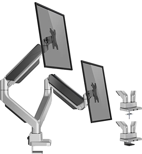 WORLDLIFT Dual Monitor Stand for 17-35 inch Flat/curved screens up to 15kg,Adjustable Gas Spring Monitor Arms,with Tilt, Swivel, 180° Rotation, Max VESA 100x100mm